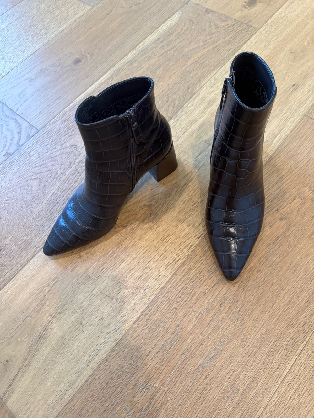 Cole Haan Black Croc-Embossed Pointed Toe Ankle Booties
